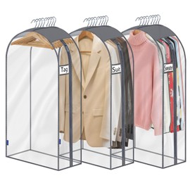 roomtalk Clear Garment Bags for Hanging Clothes 10" Side Gusset, Suit Bags for Closet Storage, Suit Cover for Shirts Coats Dresses (24"X42"X10" 3Pack)