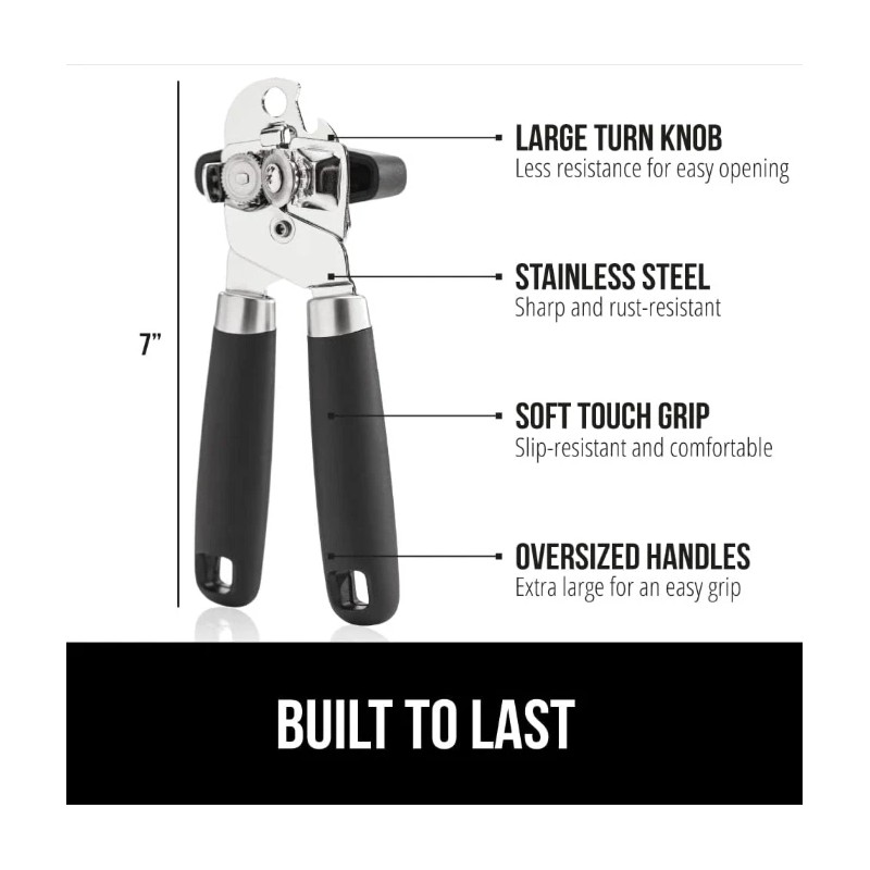 GORILLA GRIP Stainless Steel Can Opener, Smooth Edge, Easy Turn,