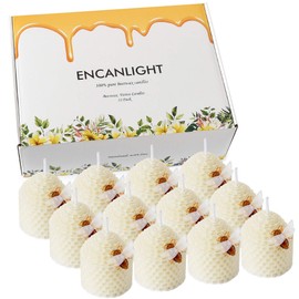 Beeswax Votive Candles 12 Pack, Hand-Rolled Honeycomb Bees Wax Candle Votives, 3.5 Hours Burn Time Each, Non-Toxic and Dripless for Home, Holiday, Prayer, Dinner