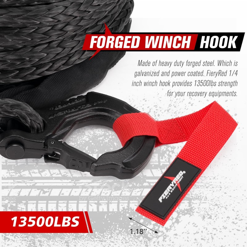 FIERYRED 3/16inch 50FT 8500LBS Synthetic Winch Rope Cable Kit with