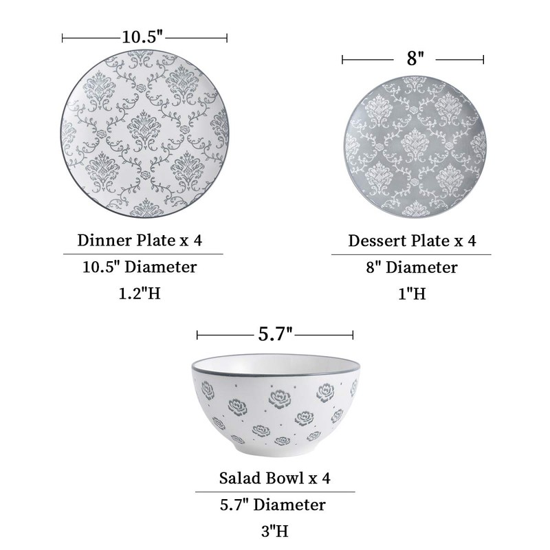 Original Heart 12-Piece Dinnerware Set, Ceramic Dish Set with Plates,