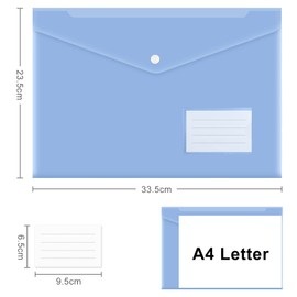 ASTARON 10 Pack A4 Plastic Envelopes Folders, Clear Document Folders Snap Envelopes, A4 File Folder with Label Pocket, for School Home Work Office, 5 Colors