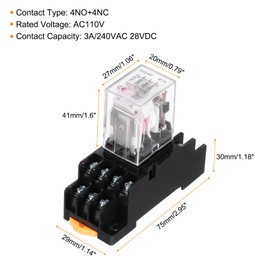 sourcing map 1Pcs AC 110V Electromagnetic Power Relay, 14-Pin 3A Power Coil Relay with LED Indicator and Socket Base DPDT 4NO 4NC - MY4NJ for Industrial, Home Appliances and DIN Rail System