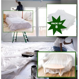 Polythene Sheeting, Dust Sheets for Decorating, Plastic Drop Sheet, Extra Large Size - 4m x 5m (13ft x 16ft). Ideal for Painting, Furniture & Flooring. Dust & Water Proof **Pack of 8** (8xPDS45)