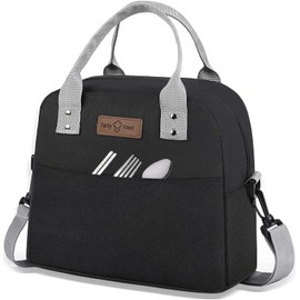Hopedas Lunch Bag for Women Men Reusable Large Insulated Lunch Box, Leakproof Cooler Tote Bag Freezable Cute Lunch Bag with Adjustable Shoulder Strap for Work Outdoor Picnic Beach - Schwarz