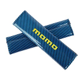 Universal MOMO Blue Carbon Fiber Look Car Seat Belt Cover Shoulder Pad Protector