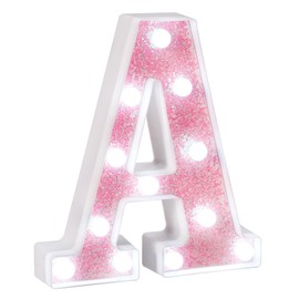 EUFONY LED Pink Glitter Marquee Light Up Letter A, Cool White Lights Alphabet Letters for Girls' Bedroom, Wall & Table Decor, Battery-Powered Letter Sign for Birthday Party, Wedding, Room Decorations