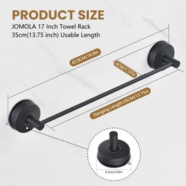 JOMOLA Towel Bar Suction Hand Towel Rack for Bathroom Stainless Steel Kitchen Towel Rail Holder Storage Hanger No Drilling Towel Bar Matte Black,17 inches