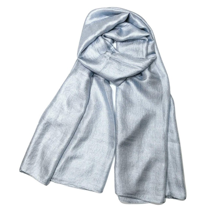 Shanlin Solid Color Silk Feel Long Scarves (Silver Blue)