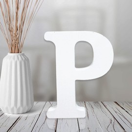 AOCEAN 4 Inch White Wood Letters Unfinished Wood Letters for Wall Decor Decorative Standing Letters Slices Sign Board Decoration for Craft Home Party Projects (P)