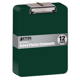 Better Office Products Green Plastic Clipboards, 12 Pack, Durable, 12.5 x 9 Inch, Low Profile Clip, Green, Set of 12