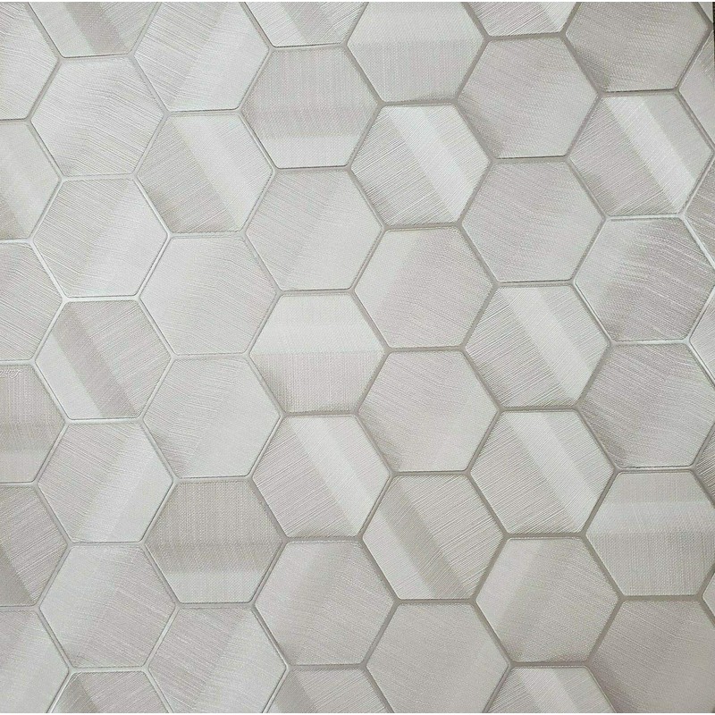 Modern Hexagon Taupe Metallic Fabric Textured Wallpaper Geometric 3D