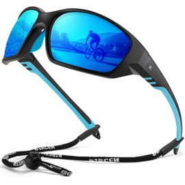 Bircenpro Sunglasses for Men Polarised: Women UV Protection Glasses for Fishing, Driving, Cycling, Running, A-black frame blue lens