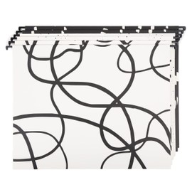 U Brands Artistic Elements Hanging File Folders, Office Supplies, 1/3-Cut Tabs in Assorted Positions, Letter Size, Black and White, 6 Count