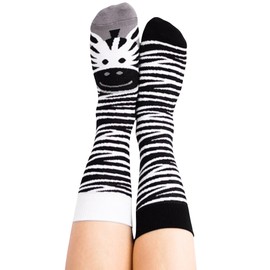Nanushki Unisex Funny Crazy Motif Socks - Lady Zebra - Striped Socks, Lady Zebra
