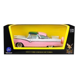 DCD 1955 Ford Crown Victoria Pink and White 1/43 Diecast Model Car by Road Signature
