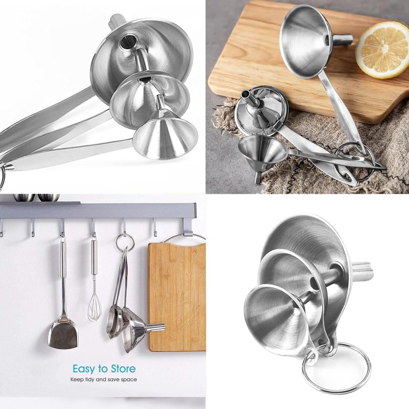 Taicols Stainless Steel Kitchen Funnel Set, 3 Pcs Mini Metal