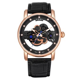 CIVO Gents Wrist Watches Stylish: Leather Analogue Skeleton Watch Men - Waterproof Quartz Diamond 2 Replacements Straps