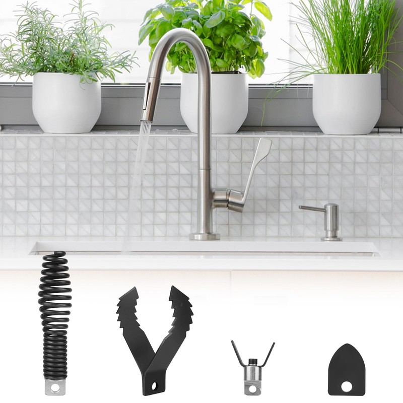 5pcs Drain Snake Drill Attachment Kit, 4 Shapes Manganese Steel