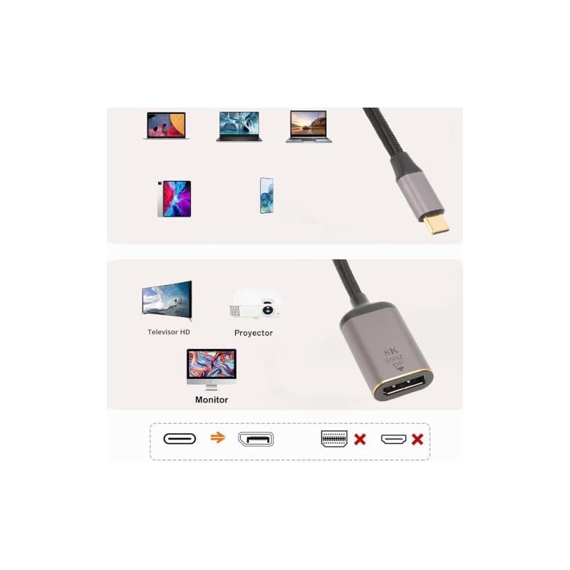 Adaptador USB-C a DisplayPort 4K a 144Hz 8K a 30Hz