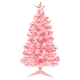 DUUDO 3FT Pink Premium Hinged Artificial Holiday Small Mini Christmas Tree for Tabletop,Home, Office, Indoor and Outdoor Holiday Decoration,Easy Assembly Metal Hinges & Foldable Base