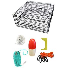 KUFA Sports Vinyl Coated 28"x28"x12" Crab Trap & Accessory Kit (100' Non-Lead Sinking Line, Caliper,Harness,Bait Case & 11" Red/White Float) S70+CAS17