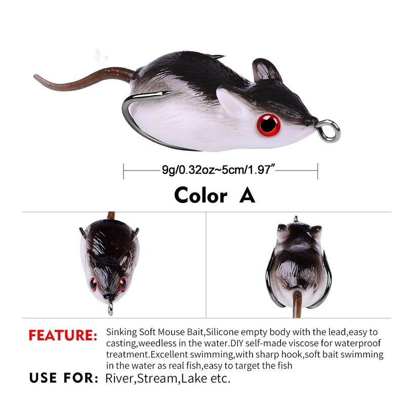 Cuoyuqie 5pcs Lifelike Rat Lure Mouse Sinking Fishing Lure Bass