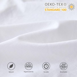 BISELINA French Linen Wrap Around Bed Skirt with Pleated Corner 18-Inch Tailored Drop Natural Flax Cotton Blend Basic Soft Cozy (18" Queen, White)