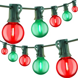 50Ft Clear Red and Green Outdoor LED Lights,G40 Globe Patio Christmas String Lights with 25 Ceramic Colorful Bulbs(2 Spare),Outside Christmas Hanging Lights for Christmas Tree Roofline Holiday Party