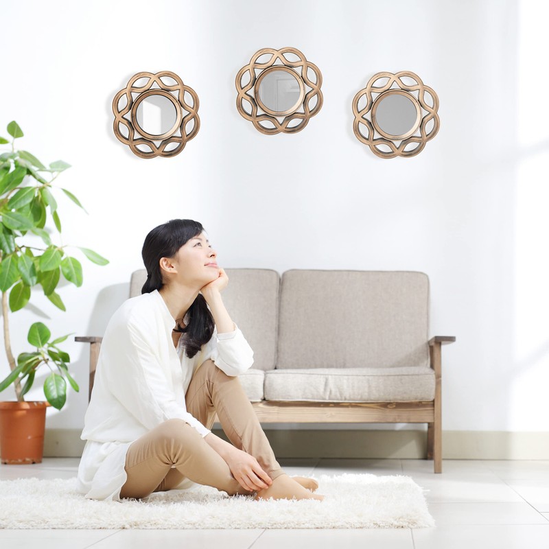 Relaxdays Set of 3 Mirrors, Round, Ø 25 cm, Wall