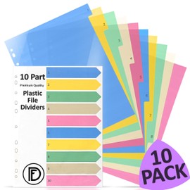 DocFeedz [10 Packs] Plastic File Dividers 10 Part A4 with Index Paper Pastel Colour Folder Dividers A4 with Pre-Punched Holes - Ring Binder Dividers for Home, School & Professional Use