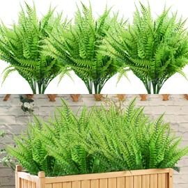 Bacucine 24Pcs Artificial Boston Fern Plants Bushes Artificial Plants UV Resistant Faux Shrubs Greenery for Home Garden Window Box Indoor Outdoor Decor