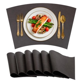 MAONAME Faux Leather Placemats Set of 6, Vinyl Table Place Washable Stain Resistant Heat Insulation Non-Slip, Sector Sector Table Mats for Kitchen Dining Table,Restaurant,Coffee Shop, Black