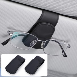 zzmorni Glasses Holder for Car, 1/2 Pieces Car Sun Visor Universal Magnetic Sunglasses Holder, Leather Car Glasses Holder, Car One-Handed Pick Up and Take Off Sunglasses Holder (Pack of 2 Black)