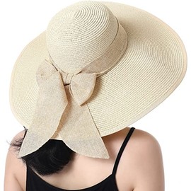 BABAHU Women Foldable Floppy Wide Brim Straw Sun Hat Summer Beach Hat UV UPF 50+