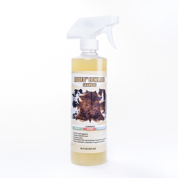 rodeo Cowhide Rug/Carpet Cleaning Solution Shampoo - Cowhide Carpet Spot Cleaner & Rug Cleaner Solution - Deep Cleaning Carpet Cleaner for Hide Rugs & Upholstery - Lemon Scent, USA-Made, 16oz