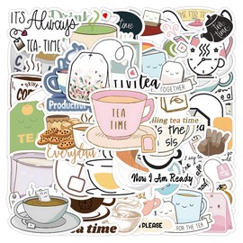 Bric Dodo Pack of 50 Time for Tea Stickers Car Laptop Phone Guitar Skateboard Motorcycle Bicycle Tea Time Stickers Set Vinyl Waterproof Aesthetic Stickers for Teenagers Children Adults