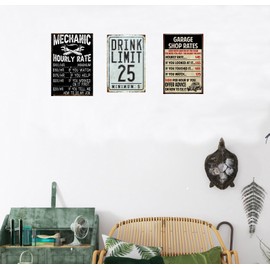 Merchanic Hourly Rate Reproduction Retro Funny Metal Tin Signs Wall Decor Art Decorations Rustic Vintage Bar Cafe Home Bathroom Plaque Gift 8''X12'' Sign