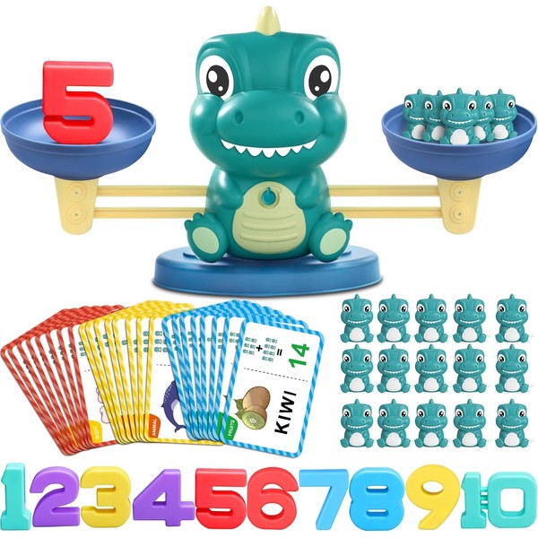 Qizebaby Dinosaur Balance Toys Educational Numbers Balance Game Word Spelling