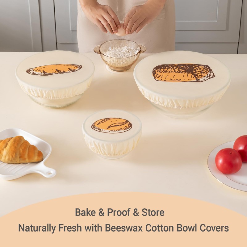 3 Pack Beeswax Cotton Bowl Covers for Bread Proofing, 8/10/12