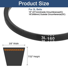 sourcing map 3L160 Classic Wrapped Rubber V-Belt, 16"(406mm) Outside Circumference, 3L Profile V Belt 3/8" Width 7/32" Height
