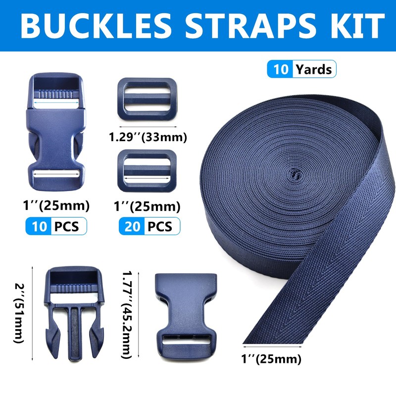 MELORDY 1 inch Buckles Straps Set with 10 Yards Nylon