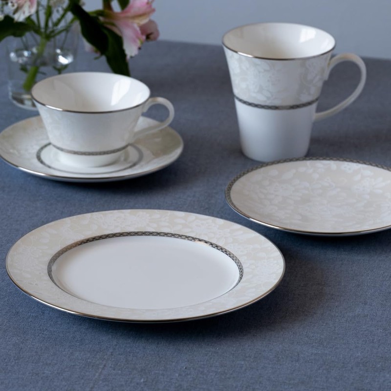 NARUMI Plate, Milano Bianca, 6.3" (16 cm) White, Flower Pattern,