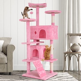 Cat Tree 54" Cat Tower for Indoor Cats Multi-Level Cats Playhouse with Sisal Scratching Post Cat Condo Tall Stand House Cats Furniture Activity Center with Funny Toy, Pink