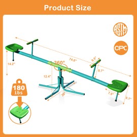 TOVINI Teeter Totter Seesaw for Kids Outdoor-Sit and Spin Teeter Totter with 5-Prong Support Legs, Playground Equipment with Swiveling 360 Degrees Rotating for Aged 4-12