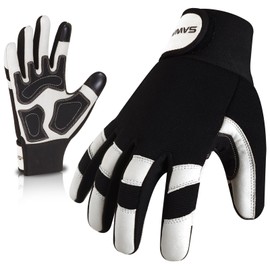SAWANS Leather Gardening Working Gloves Garden Thorn Proof Breathable Construction Flexible Mechanic for Work Mens Women Utility Safety Gloves Rigger Driving Electrician Multipurpose (White, XL)