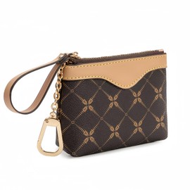 LARENNT Leather Coin Purse with Key Chain - Small Change Purse Keychain Card Holder Keychain Pouch Small Keychain Wallet for Women (Dark Brown)