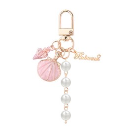 Asethetic Seashell Beach Keychain for Women Girls Bag Purse Charms for Tote Bags Handbags Accessories Conch Bead Pearl Keychains Priness Keychain Charm for Women Girl