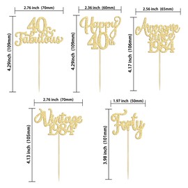 30 piezas de adornos clásico para cupcakes de 1984 con purpurina, cuarenta y feliz cumpleaños 40 fabulosas púas de cupcakes saludan a 40 años para 40 cumpleaños, boda, aniversario, fiesta, decoración