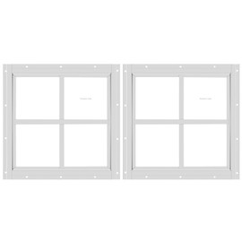 2 Pack Shed Window 12" W x 12" H, White Flush Mount Window with Tempered Glass for Playhouses, Sheds, Garage and Chicken Coops